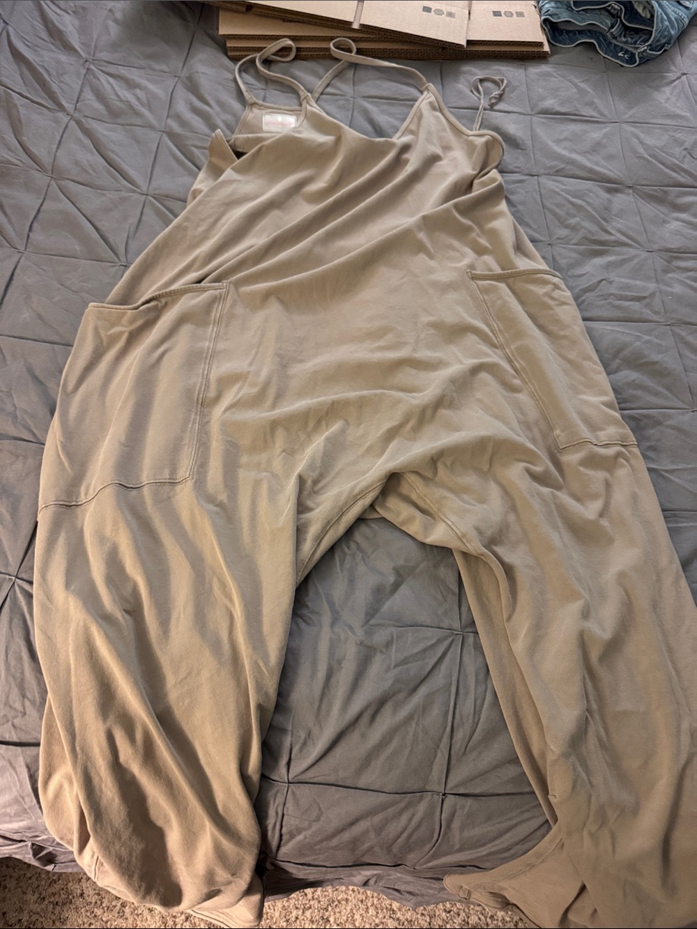 FP Movement by Free People Relaxed Spaghetti-Strap Jumpsuit in Taupe